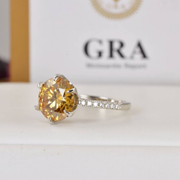 Certified Moissanite Diamond 5CT Champagne Solitaire Engagement Ring - Picture 4 of 7